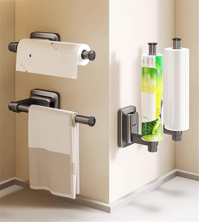 Strong Suction Cup Paper Towel Holder for Kitchen, Bathroom, or RV Wall Mount, Space Saving Tissue Roll Dispenser for Various Surfaces (2 Pcs)