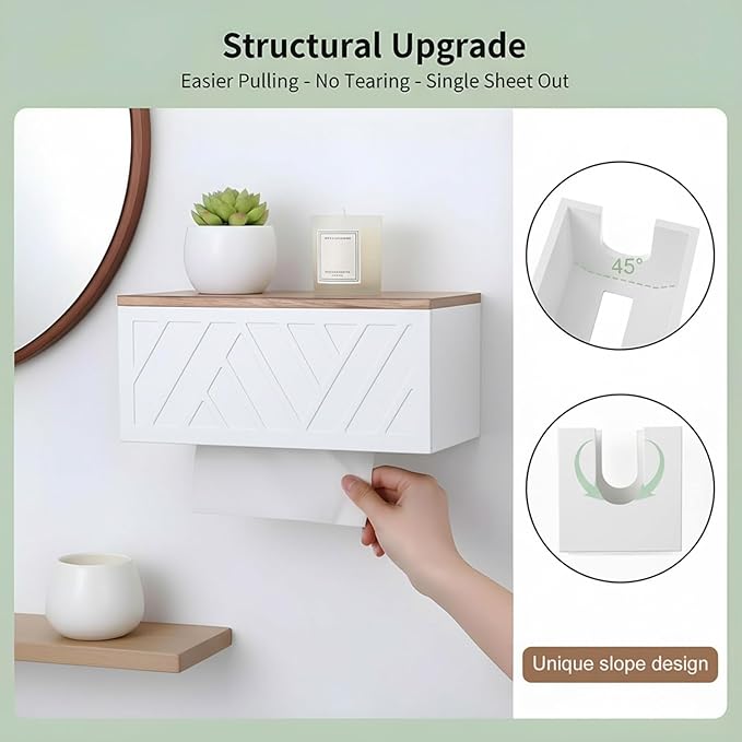 Paper Towel Dispenser Wall Mount Paper Towel Holder with Lid Solid Wood Commercial C-Fold, Z-Fold Hand Papers Towels Holder Dispenser Hand Towels Holders for Bathroom Kitchen Office Decor (White)