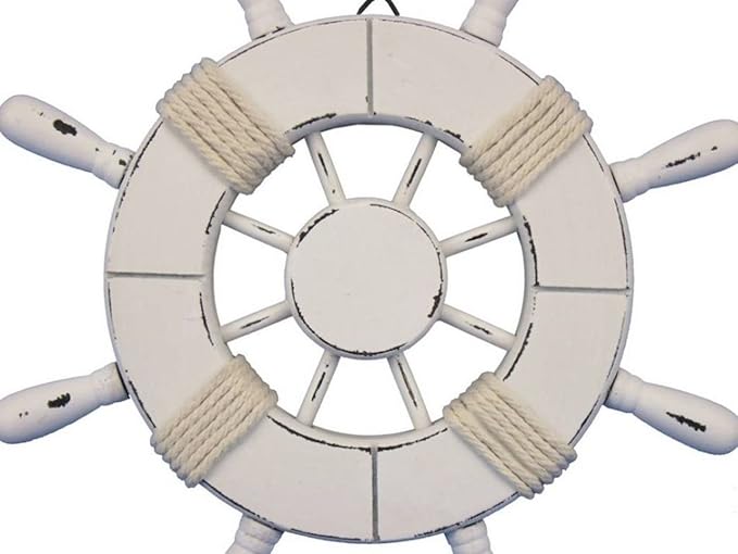 Hampton Nautical Wheel-9-102 Rustic Decorative Ship Wheel, 9", White