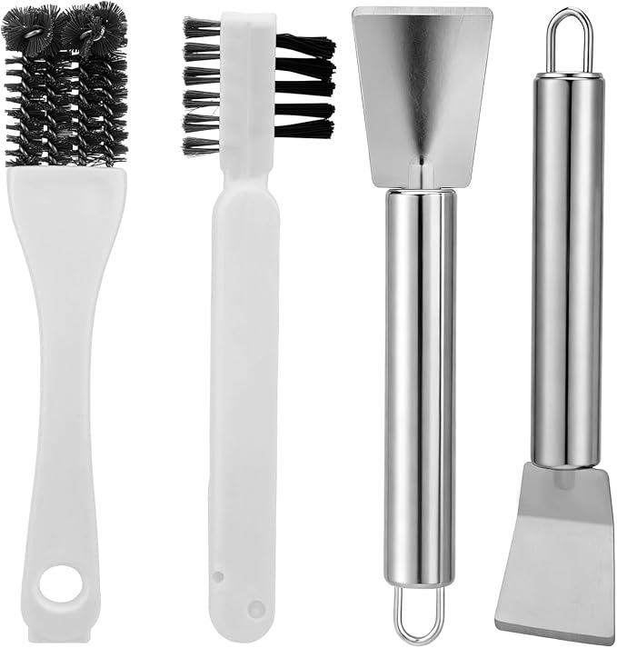 4pcs Multi-Functional Cleaning Tool, Stainless Steel Curved Shovels and Straight Shovels Stove Cleaning Brush & Multi-Functional Brush for Kitchen Bathroom Glass Tiles