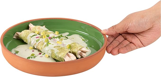 Restaurantware-Terra Tek 34 Ounce Terracotta Cazuelas, 2 Green Glazed Clay Pots For Cooking - Oven-Ready, Microwavable, Terracotta Serving Pots, Dishwashable, For Cooking And Serving