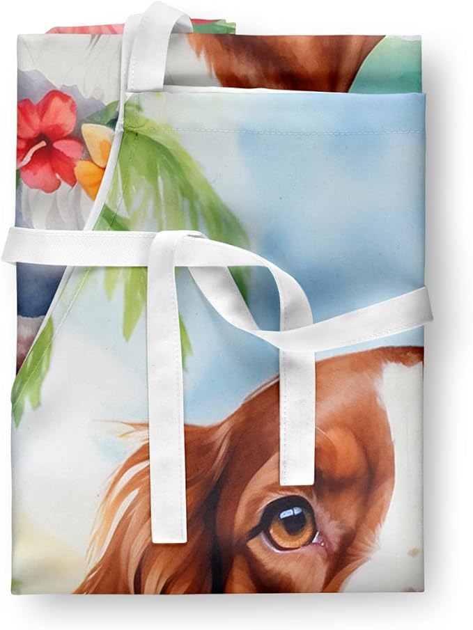 Caroline's Treasures Welsh Springer Spaniel Luau Apron Cooking Kitchen Server Baking Crafts Gardening for Adult Women Men, Unisex, Large, Multicolor