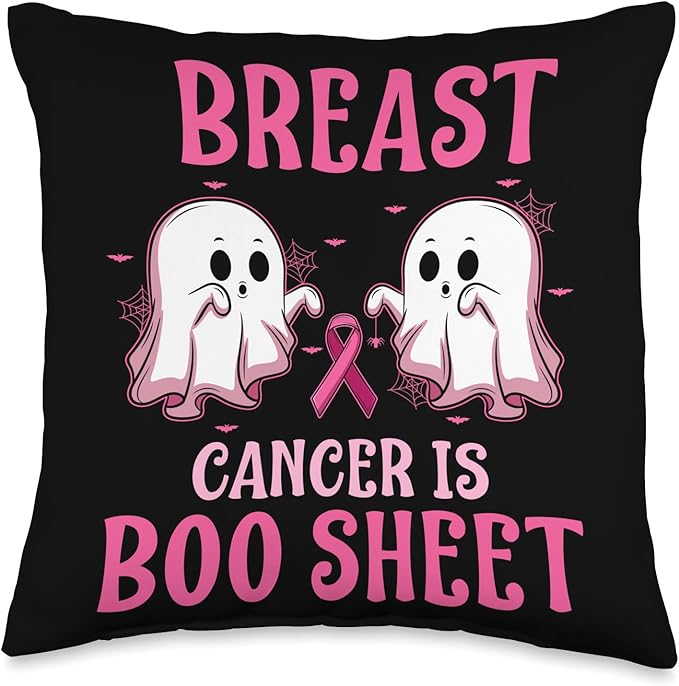 Halloween Fight Breast Cancer Pink Ribbon Support Breast Cancer is Boo Sheet Throw Pillow, 16x16, Multicolor