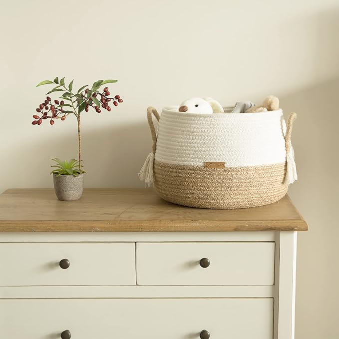 R RUNKA Large Basket for Toys - Boho Baskets for Living Room,Bedroom,Nursery- Pack of 2-15.7"x 11.8" & 11.8"x9.8"