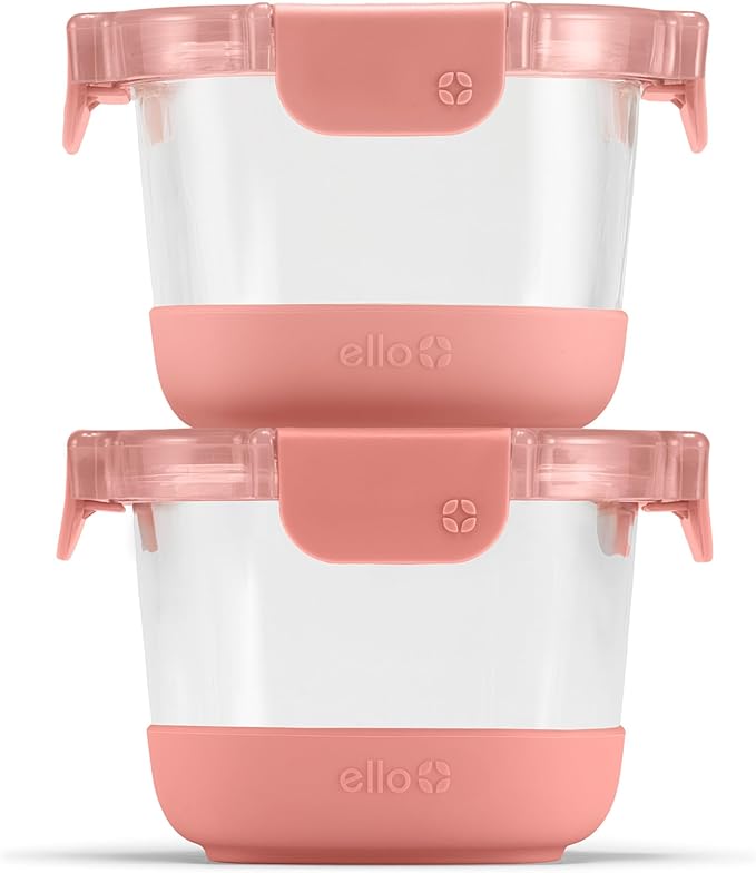 Ello Duraglass Refresh 2 Cup Meal Prep Sets 4Pc, 2 Pack - Glass Food Storage Container with Silicone Boot and Airtight BPA-Free Plastic Lids, Dishwasher, Microwave and Freezer Safe, Terracotta