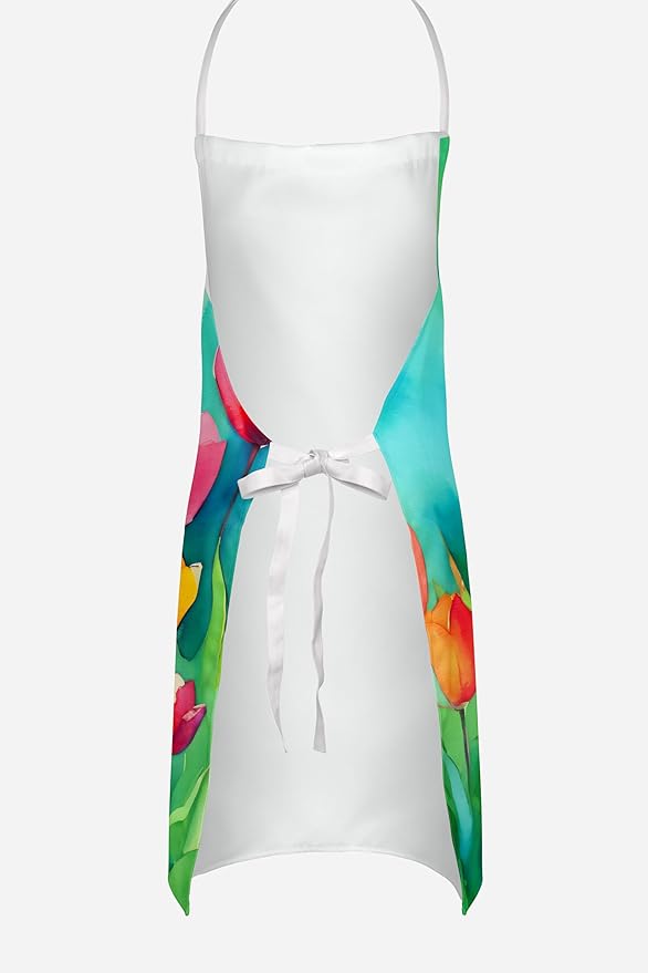 Caroline's Treasures Tulips in Watercolor Apron Cooking Kitchen Server Baking Crafts Gardening for Adult Women Men, Unisex, Large, Multicolor