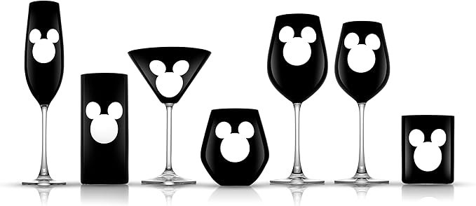 JoyJolt Disney Luxury Mickey Mouse Double Old Fashioned Whiskey Glasses. 2x European Crystal Bar Glasses. Premium Xmas Disney Stuff, Gifts and Cups. 12oz Black Drinking Glasses, Disney Tumbler