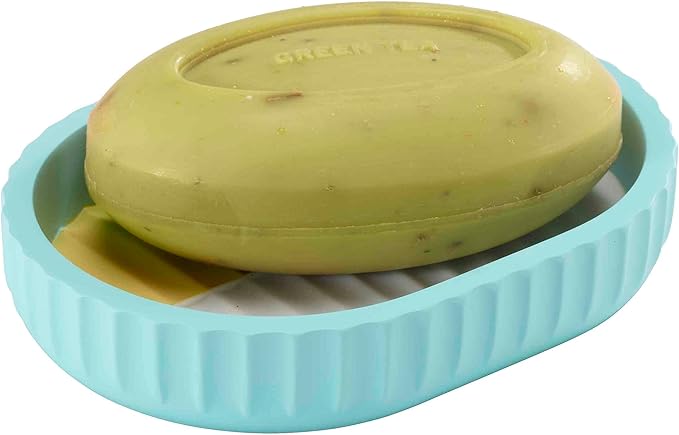 IZOD - Soap Dish, Resin Countertop Bathroom Accessories, Dorm Room Essentials, Striped Bathroom Decor (Clubhouse Collection, Aqua)