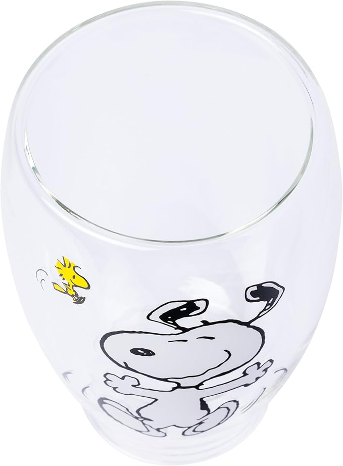 Silver Buffalo Peanuts Featuring Charlie Brown, Snoopy, and Woodstock 2 Pack Double Walled Glass Set, 12.5 Ounces