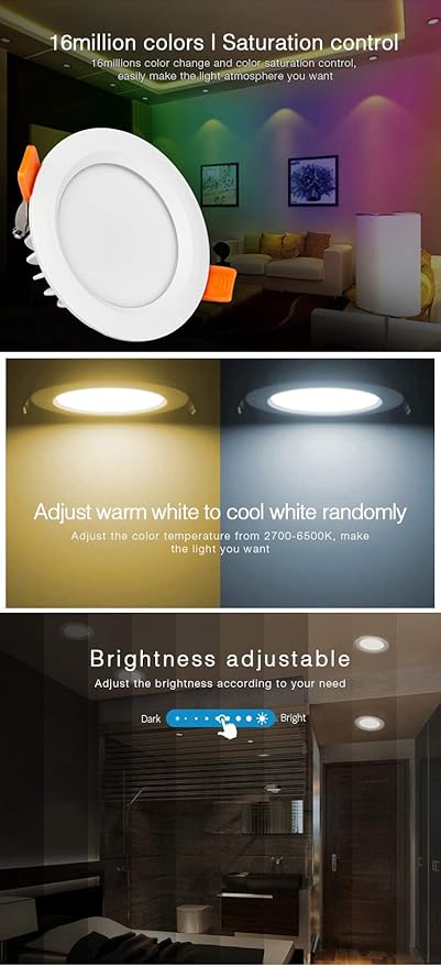 LGIDTECH FUT063 Miboxer RGB CCT 6W LED Recessed Ceiling Downlight 4 Inch AC100-240V IP54, Smartphone APP Control Via WL-Box2 Gateway(Sold Separately)