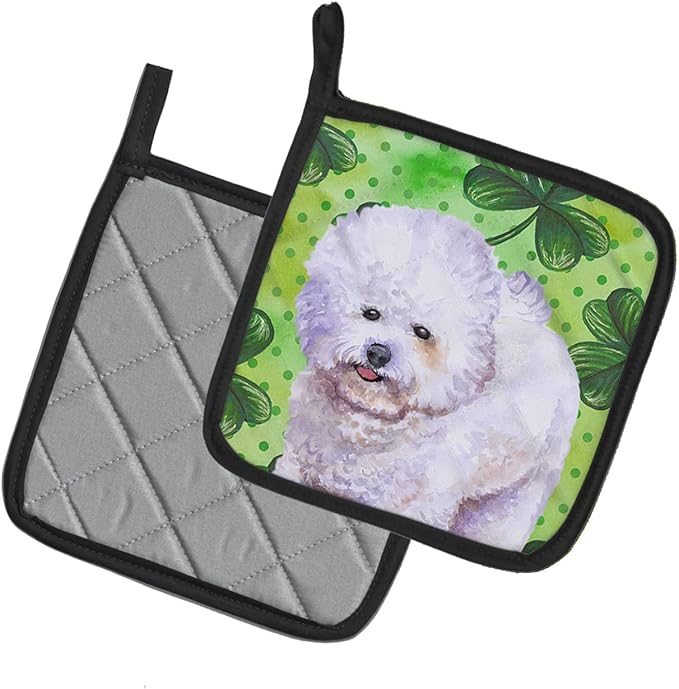 Caroline's Treasures BB9822PTHD Bichon Frise St Patrick's Pair of Pot Holders, Green Kitchen Heat Resistant Pot Holders Sets Oven Hot Pads for Cooking Baking BBQ, 7 1/2 x 7 1/2