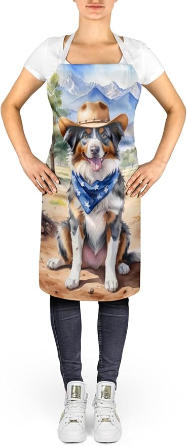 Caroline's Treasures Australian Shepherd Cowboy Welcome Apron Cooking Kitchen Server Baking Crafts Gardening for Adult Women Men, Unisex, Large, Multicolor