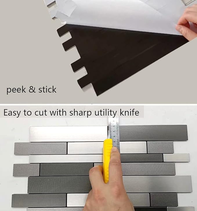 Weimeisc 10 Sheets Peel and Stick Backsplash Tile for Kitchen, Self-Adhesive Mosaic Tile, Stick on Bathroom Vanities，Fireplace Décor, Laundry Table(11.25" X 12.7") (Light Dark Gray Series)