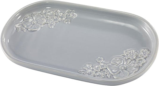 Nicole Miller – Vanity Tray, Floral Ceramic with Hand-Painted Accents, Elegant Home Decor – Perfect for Organizing Toiletries, Cosmetics and Bathroom Essentials (Camille)