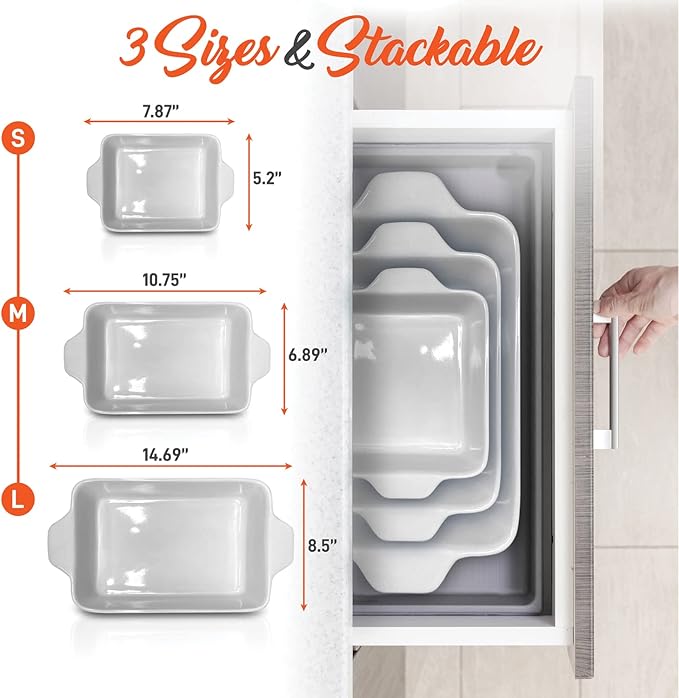 NutriChef 3-Piece Ceramic Casserole Dishes for Oven - Heavy Duty Rectangular Lasagna Baking Pans w/ Premium Nonstick Coating & Handles - PFOS, PTFE, PFOA Free - Microwave & Oven Safe, Royal Blue