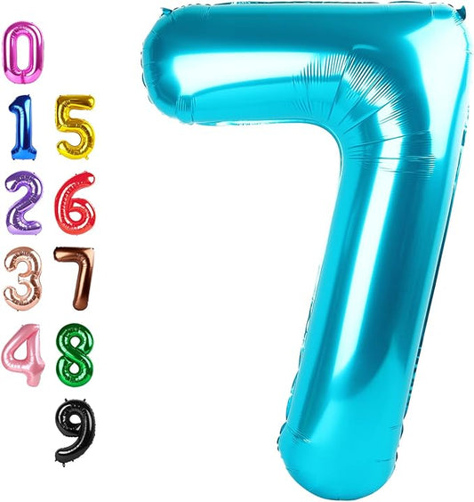 Numbers Balloon 7, 40 Inch 7 Balloons for Birthday Party, Light Blue Number Balloons for 7, 17, 27 Game Competition Wedding Anniversaries Party, Christmas and New Years Eve Party