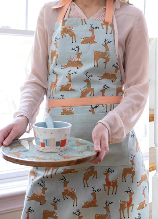 Boston International Apron with Front Pocket Premium Cotton Kitchen Cooking Baking Chef Gifts Aprons, One Size Fits Most, Dancing Deer