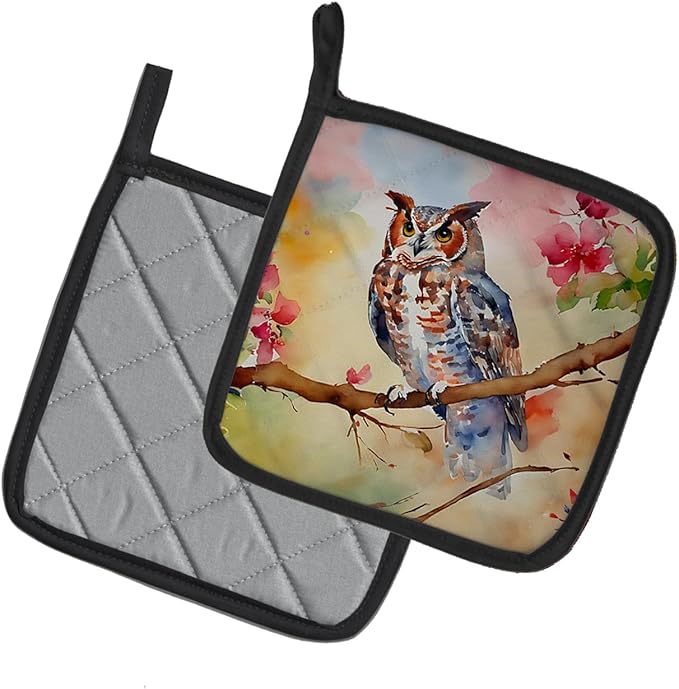 Caroline's Treasures Eastern Screech Owl Pair of Pot Holders Kitchen Heat Resistant Pot Holders Sets Oven Hot Pads for Cooking Baking BBQ, 7 1/2 x 7 1/2