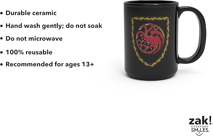 Zak Designs House of the Dragon Unique Color Change Ceramic Coffee Mug for Hot Drinks, Collectible Keepsake (15 oz, Targaryen)