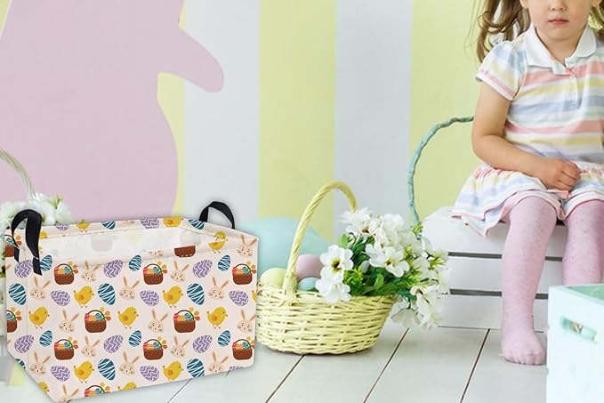 Essme Rectangular Easter Basket - Kids Easter Gift with Handles, Shelf Basket, Toy Organizer