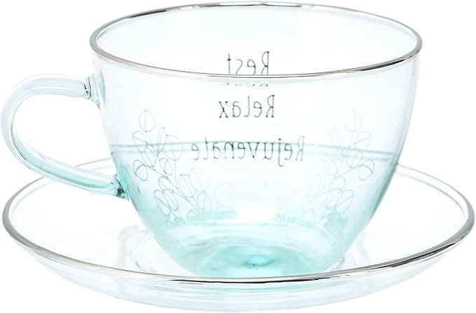 Pavilion Gift Company - Rest Relax Rejuvenate - 7 oz Teacup And 5.25" Saucer Plate Set Expresso Shot Tea Party Cappuccino Coffee Mug Drinkware Glass Tranquil Self Care Affirmations Positivity