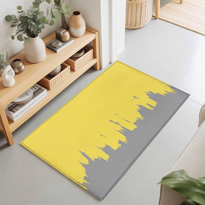 Area Rug 2x3ft, Abstract Yellow Grey Graffiti Washable Rugs for Living Room Bedroom, Oil Painting Artwork Soft Non-Slip Area Rugs Rectangle Floor Carpet for Dining Room