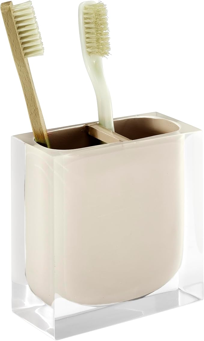 Izod – Toothbrush Holder, Clear Hand-Painted Resin with Linen Design, Modern Home Decor – Perfect for Organizing Bathroom Essentials (Marina)