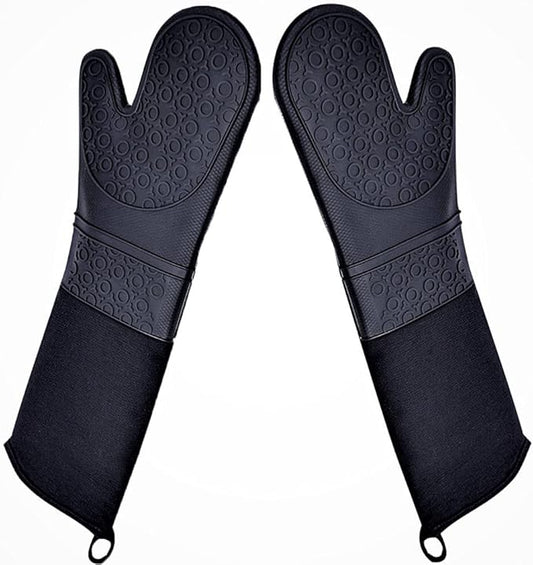 DoMii Professional Silicone Oven Mitts Baking Gloves Elbow Length Heat Resistant Quilted Gloves 2-Pack 19.5" Y