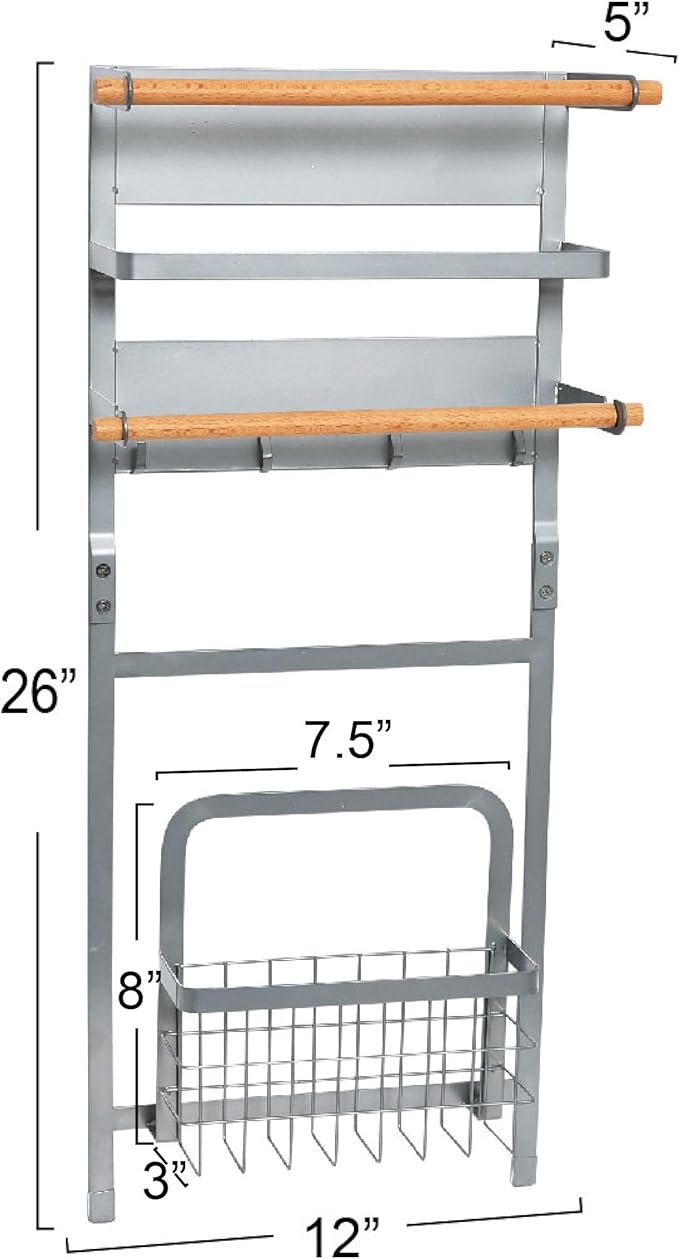 Household Essentials Metal Magnetic Organizer Rack, Grey