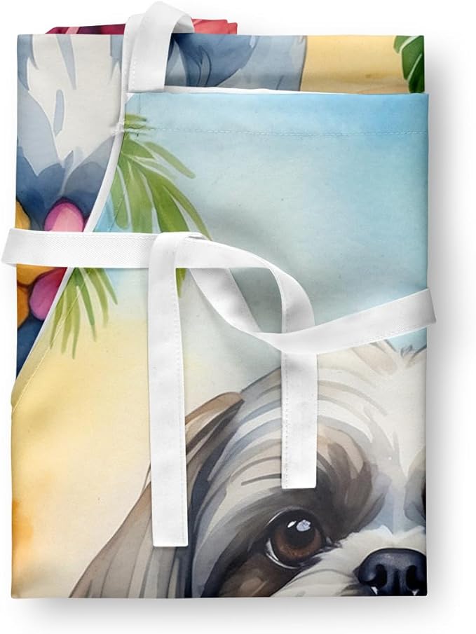 Caroline's Treasures Shih Tzu Luau Apron Cooking Kitchen Server Baking Crafts Gardening for Adult Women Men, Unisex, Large, Multicolor