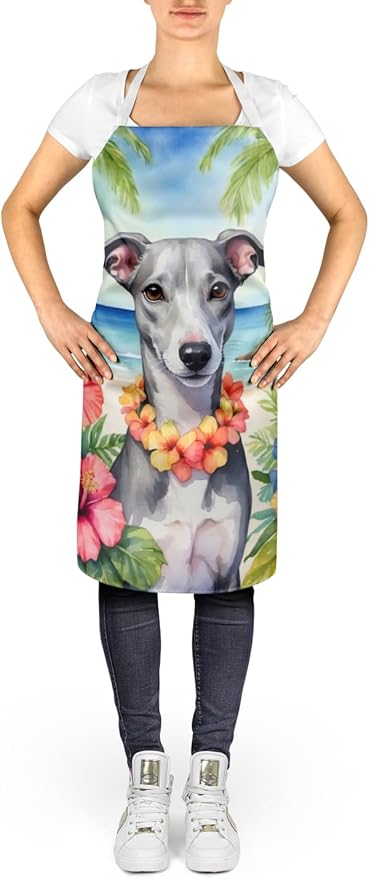Caroline's Treasures Whippet Luau Apron Cooking Kitchen Server Baking Crafts Gardening for Adult Women Men, Unisex, Large, Multicolor