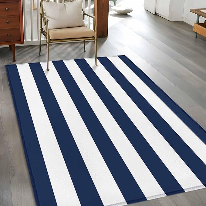 Area Rug 4x6ft, Nautical Black and White Stripes Washable Rugs for Living Room Bedroom, Striped Soft Non-Slip Area Rugs Rectangle Floor Carpet for Dining Room