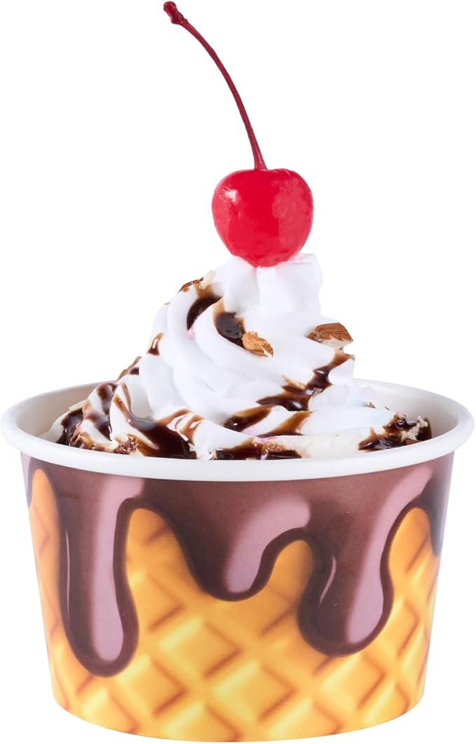 Restaurantware Ice Cream Cups 50 Pack of 8 oz Leak-Resistant Disposable Dessert Bowl Frozen Yogurt Cup Round Paper Container For Cold And Hot Desserts