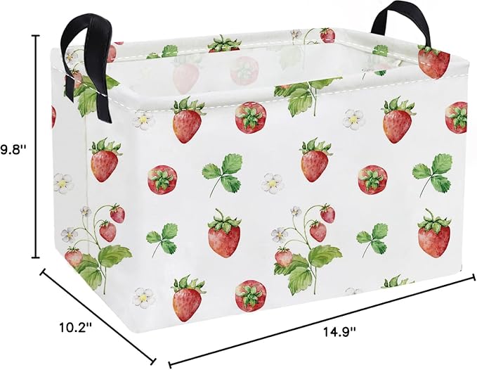 Essme Rectangular Kids Baskets,Strawberry Storage Box,Cute Basket for Kids with Handles for Room Decor, Book Bins,Shelf Basket.(Strawberry)