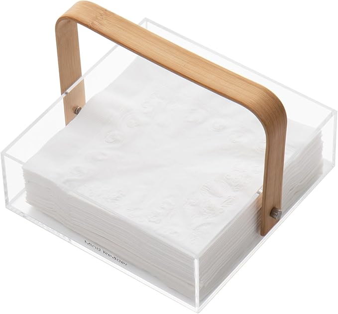 Mind Reader Napkin Holder, Kichen Storage, Countertop Organizer, Caddy, Kitchen, Acrylic, 7.25"L x 7.25"W x 5.5"H, Brown