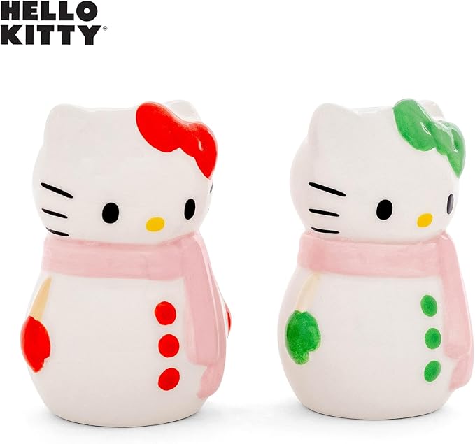 Silver Buffalo Sanrio Hello Kitty Snowman Ceramic Salt and Pepper Shaker Set, 5” x 2” x 3.5”