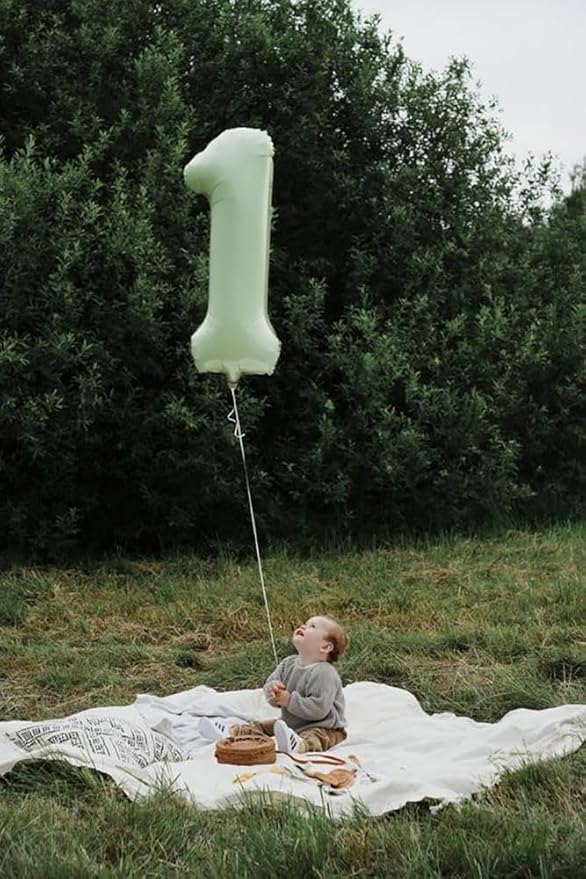 Foil Number Balloon 40 Inch, Jumbo Mylar 1 Balloons for Girl Boy 1st 1 11 21 100 Birthday Decorations Baby Shower Photo Shoot, Olive Green One Giant Balloons