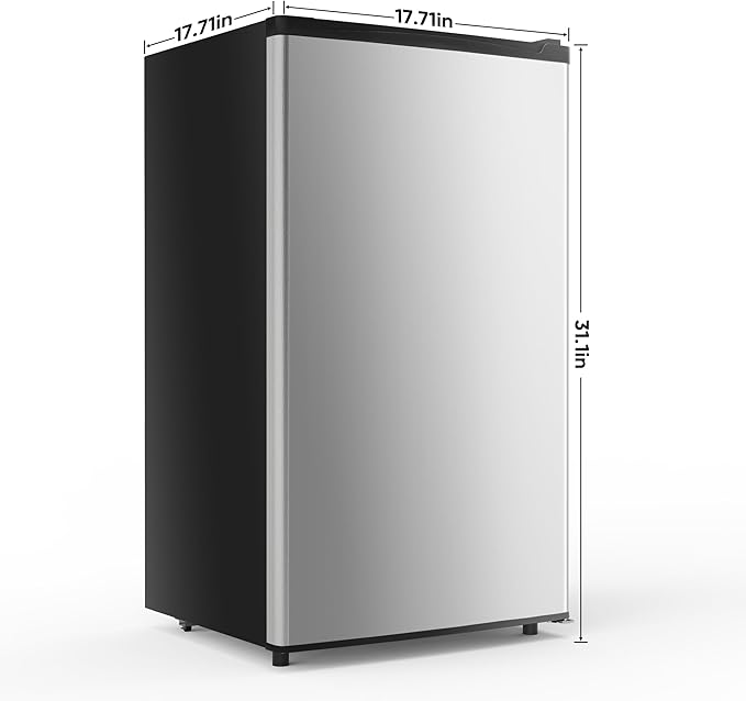 NEWBULIG Mini Fridge with Freezer 3.2 Cu.Ft Small Refrigerator for Office, Dorm, Small Fridge with Adjustable Thermostat, Energy Saving, Singel Door, Sliver
