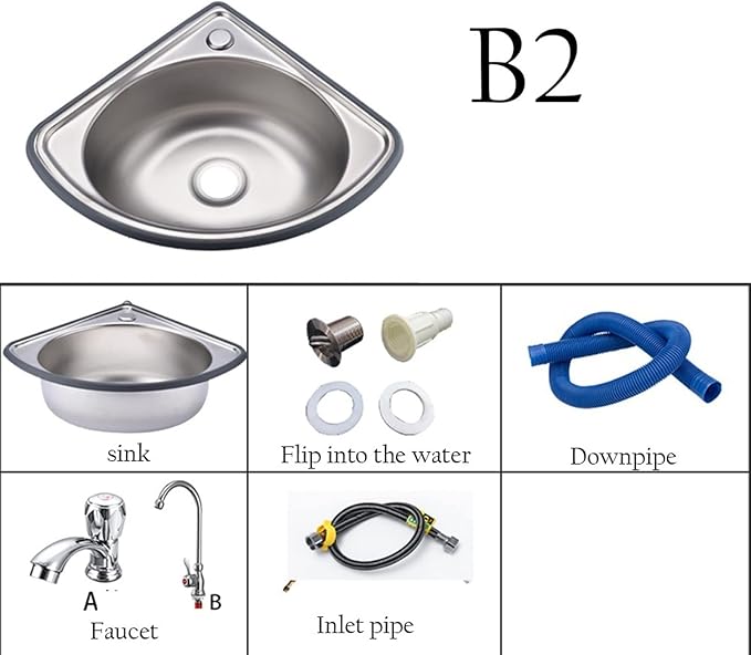 Wall-Mounted Wash Basin,Stainless Steel Hand Washing Station, Commercial Kitchen Sink with Faucet, Kitchen Corner Sink for Washing Food Prep (Color : Silver, Size : B(34x34cm)) (Silver B2(34x34cm