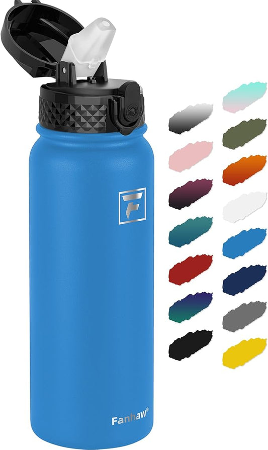 Fanhaw 20 oz Insulated Stainless Steel Water Bottle with Straw Lid, Leakproof & Anti-Dust Sports Bottle for Kids, Women & Men (Sky Blue)