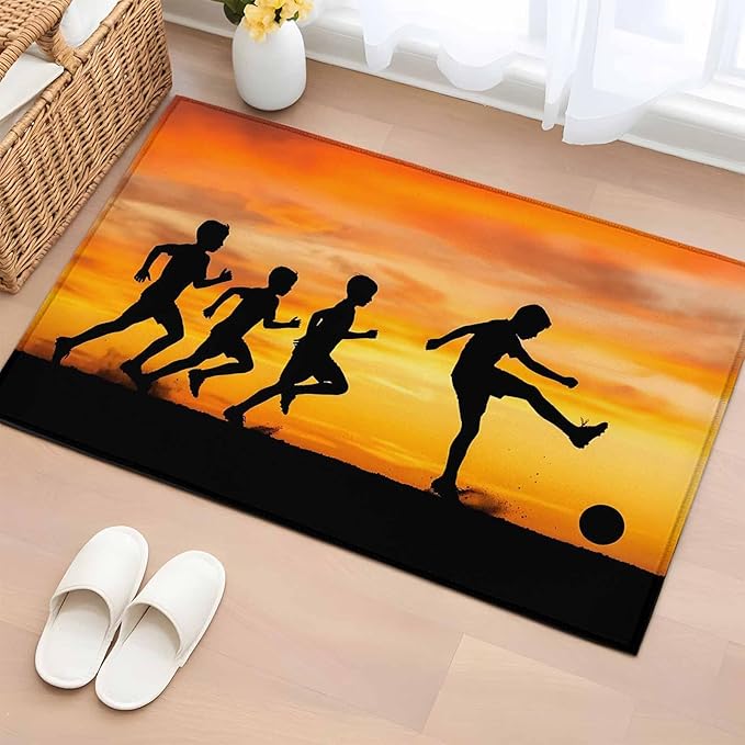 Area Rug 2x3ft, Football Sports Competition Washable Rugs for Living Room Bedroom, Sunset Background Soft Non-Slip Area Rugs Rectangle Floor Carpet for Dining Room