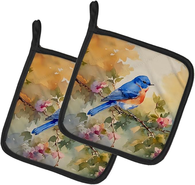 Caroline's Treasures Bluebird Pair of Pot Holders Kitchen Heat Resistant Pot Holders Sets Oven Hot Pads for Cooking Baking BBQ, 7 1/2 x 7 1/2