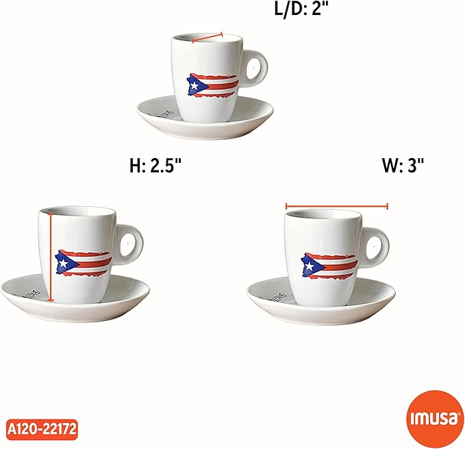 IMUSA 8pc 3oz Boricua Espresso Cups & Saucers Set w/Rack