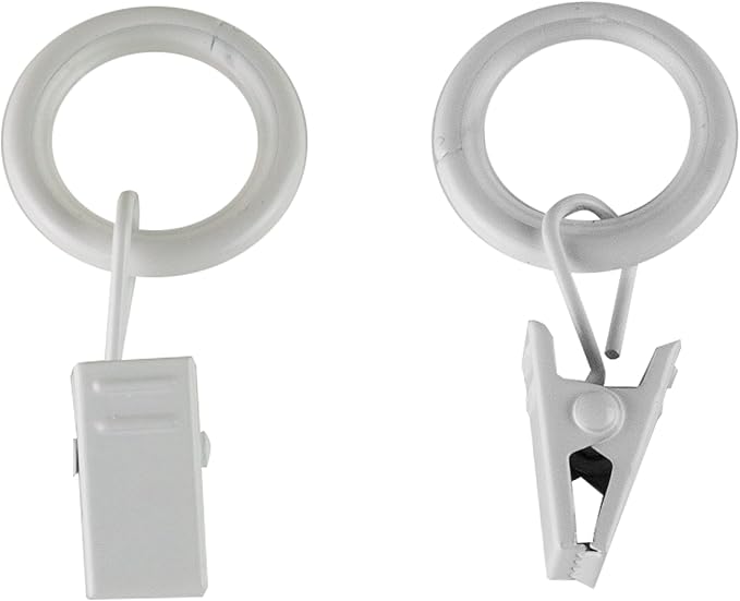 5/8 inch Noise-Canceling Curtain Rings w/Clip (Set of 10) - White