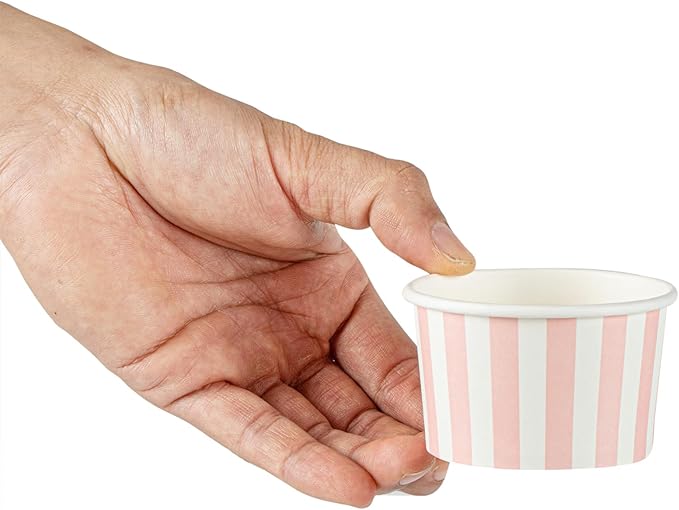 Coppetta 3-Ounce Dessert Cups, 200 Disposable Ice Cream Cups - Lids Sold Separately, Striped, Pink And White Paper FroYo Bowls, For Hot And Cold Foods, Perfect For Gelato Or Mousse - Restaurantware