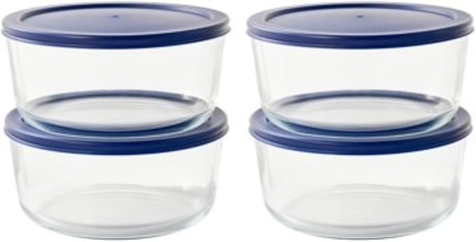 8-Piece Glass Food Storage Containers Set (4 Containers + 4 BPA-Free Lids) | 6.5-Cup, Leakproof | Microwave, Freezer, Oven & Dishwasher Safe | Ideal for Meal Prep & Pantry Organization, Blue