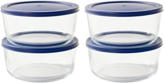 8-Piece Glass Food Storage Containers Set (4 Containers + 4 BPA-Free Lids) | 6.5-Cup, Leakproof | Microwave, Freezer, Oven & Dishwasher Safe | Ideal for Meal Prep & Pantry Organization, Blue