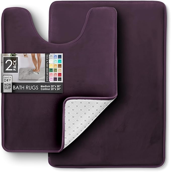 Clara Clark Bathroom Rugs, Velvet Memory Foam Bath Mat, Non-Slip Bath Rugs, Machine Wash, Dries Quickly, Ultra Soft Plush Bath Mats for Bathroom,