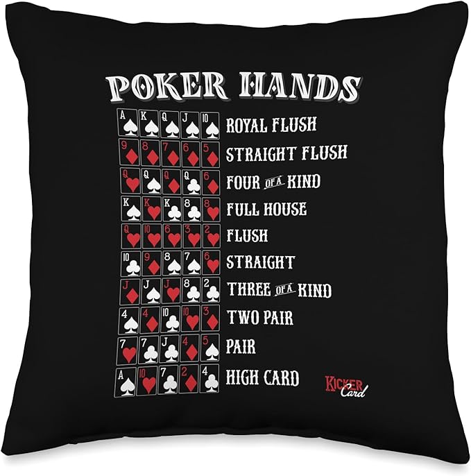 Poker Hands Cheat Sheet Casino Games Card Player Gift Throw Pillow