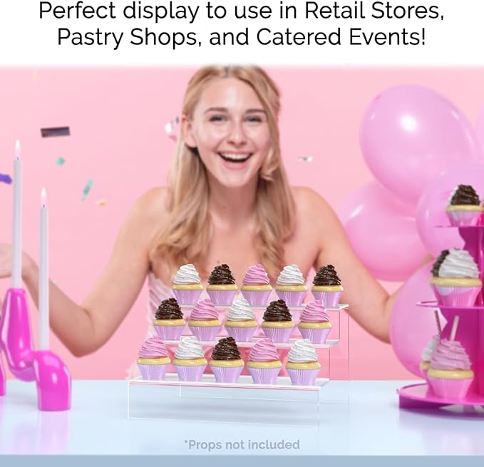 Marketing Holders 2 Pack Clear Acrylic Multi Level Riser Portable Retail 3 Tiered Fixture 9 Inch Wide by 7.75 Inch Deep Small Goods or Samples Multi Shelf Showcase